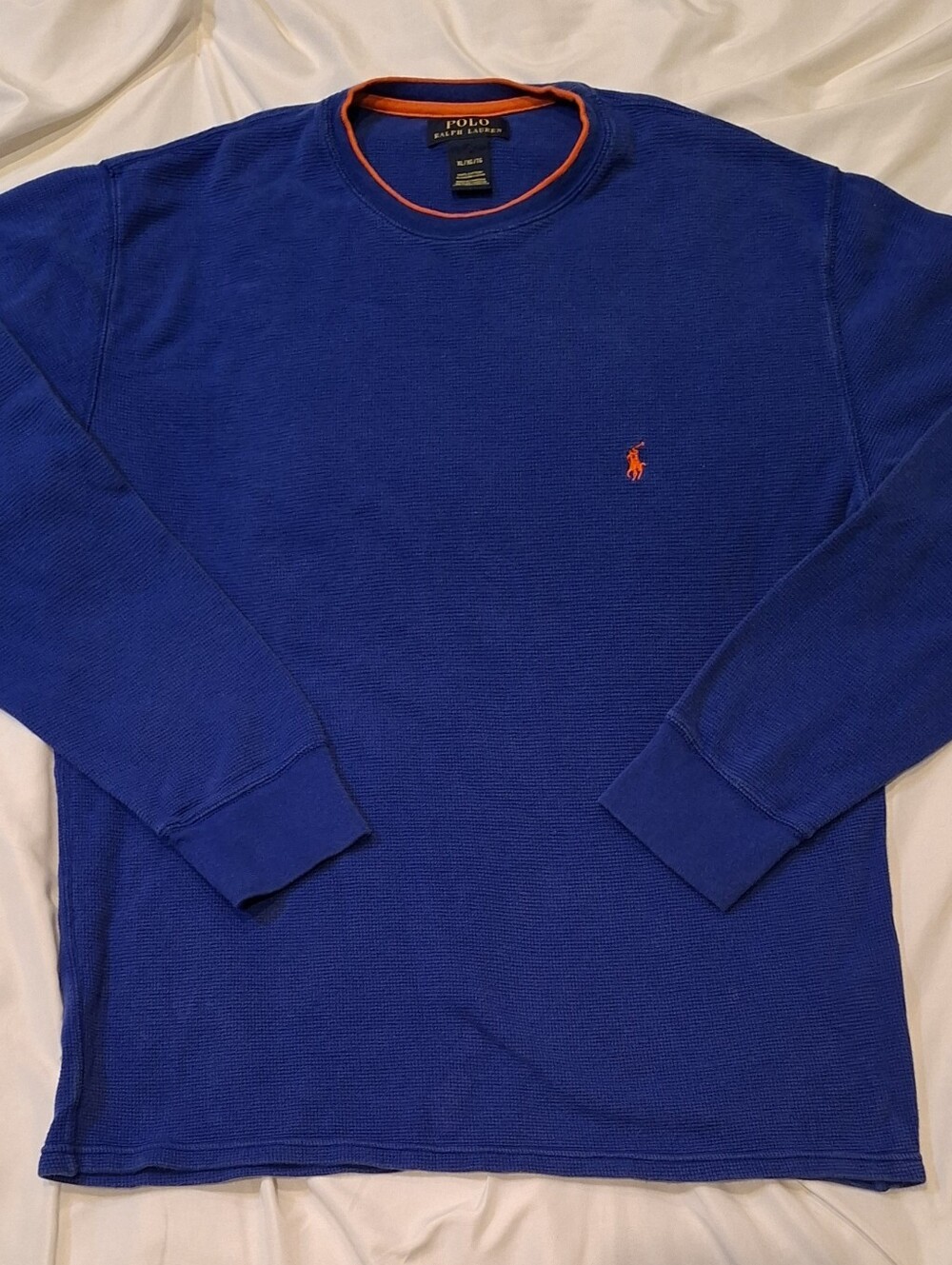 Polo Ralph Lauren Men's XL Blue Orange Waffle Knit Thermal Long Sleeve